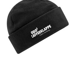 Fleece-Beanie mit Druck (Schriftzug), schwarz
