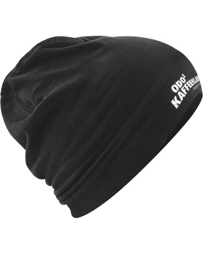 Baumwoll-Beanie mit Druck (Schriftzug), schwarz